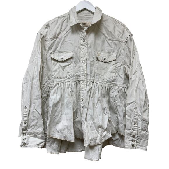 We the Free Size Small Over size 100% Cotton Off White Cream Button Down Top - Picture 1 of 14